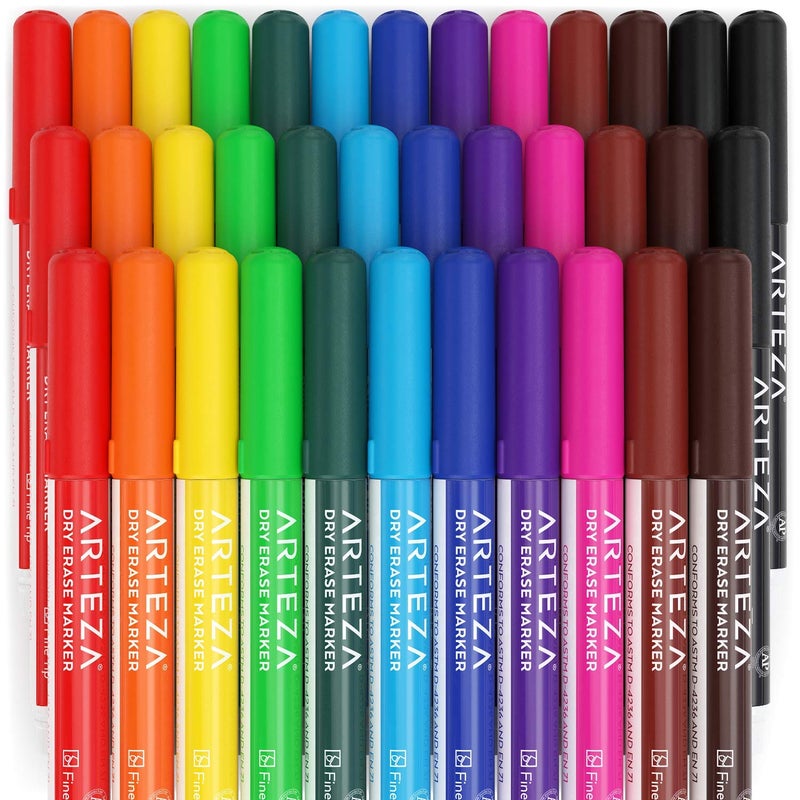 ARTEZA Dry Erase Markers Fine Tip, Bulk Pack of 36 Low Odor Dry Erase Pens in 12 Assorted Colors, Whiteboard Markers - Image 5