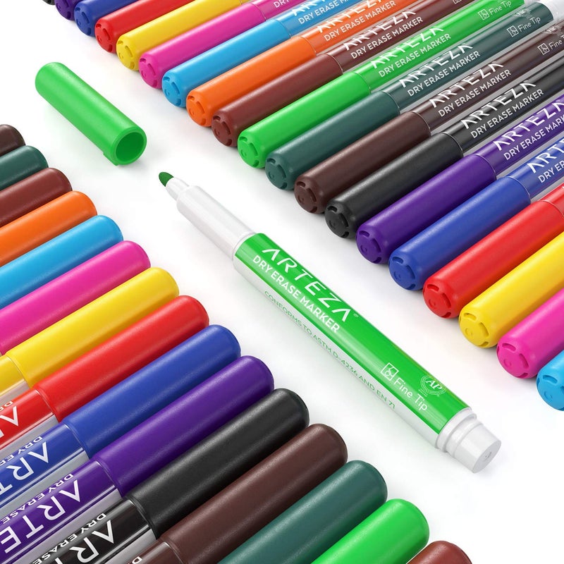 ARTEZA Dry Erase Markers Fine Tip, Bulk Pack of 36 Low Odor Dry Erase Pens in 12 Assorted Colors, Whiteboard Markers - Image 4