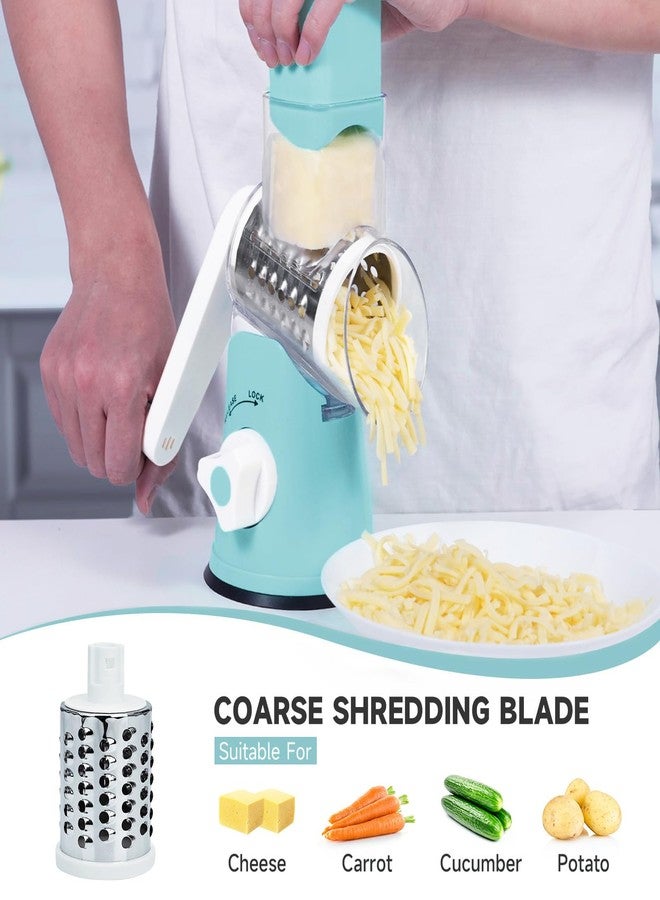 REDPANT Rotary Cheese Grater, Cheese Grater Hand Crank with 3 Interchangeable Blades, Manual Cheese Shredder with Strong Suction Base, Easy to Use and Clean, Blue - Image 2