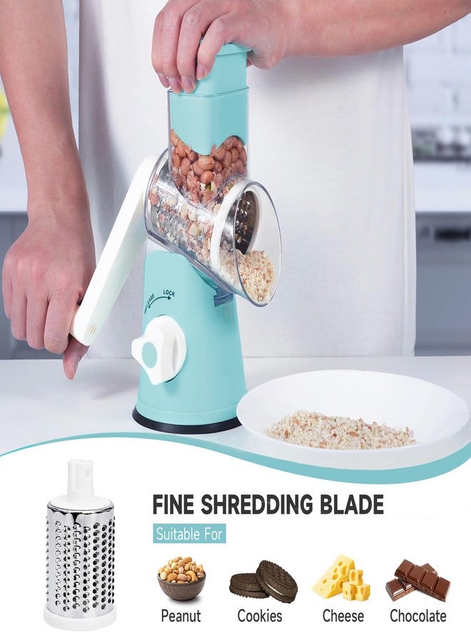 REDPANT Rotary Cheese Grater, Cheese Grater Hand Crank with 3 Interchangeable Blades, Manual Cheese Shredder with Strong Suction Base, Easy to Use and Clean, Blue - Image 4