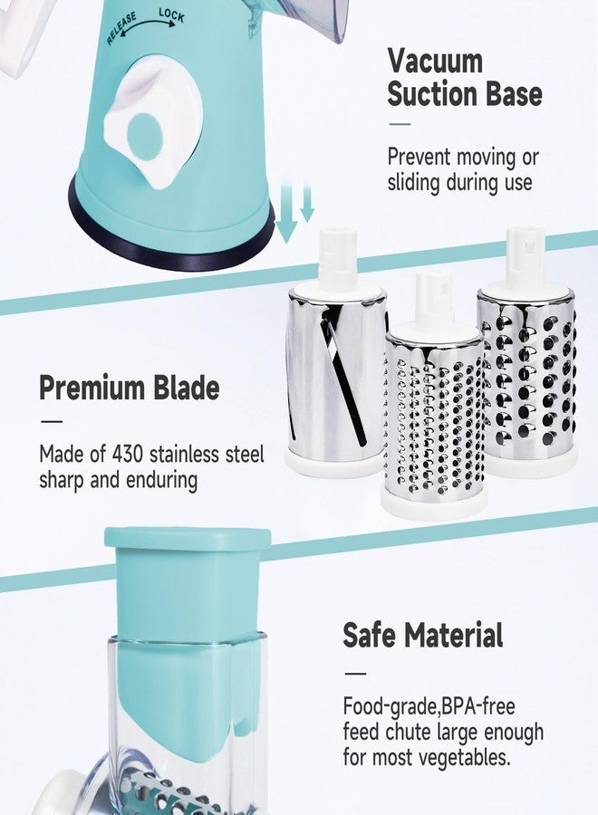 REDPANT Rotary Cheese Grater, Cheese Grater Hand Crank with 3 Interchangeable Blades, Manual Cheese Shredder with Strong Suction Base, Easy to Use and Clean, Blue - Image 5