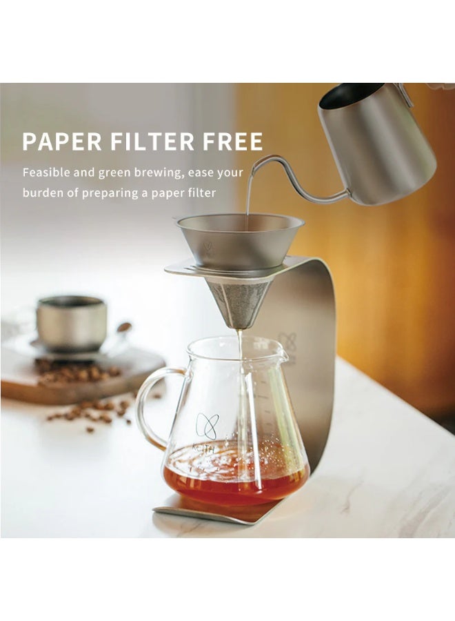 KEITH Titanium Ti3612 Pour Over Coffee Kit, Pure Titanium Coffee Dripper Set with Reusable Filter & Glass Server for Camping and Specialty Coffee - Image 2