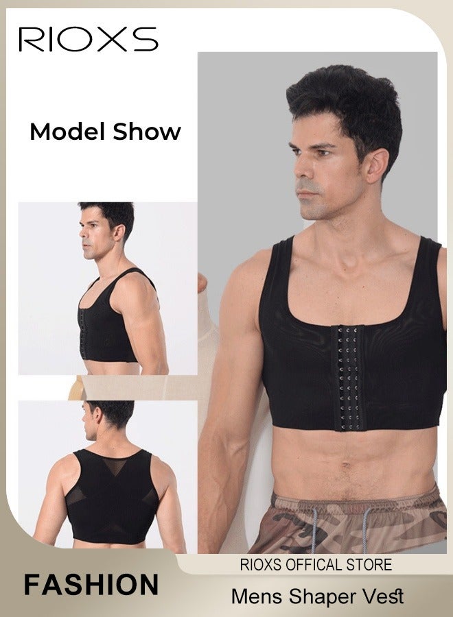 RIOXS Men's Gym Vest, Slim Control Shaper Compression Tank Top For Men, Body Posture Corrector Corset Sleeveless Top, Adjustable Compression Chest Vest, Mens Abdomen Control Underwear