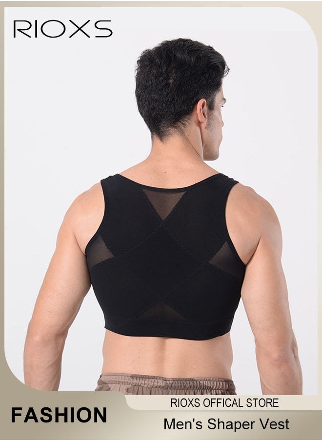 RIOXS Men's Gym Vest, Slim Control Shaper Compression Tank Top For Men, Body Posture Corrector Corset Sleeveless Top, Adjustable Compression Chest Vest, Mens Abdomen Control Underwear  - Image 5