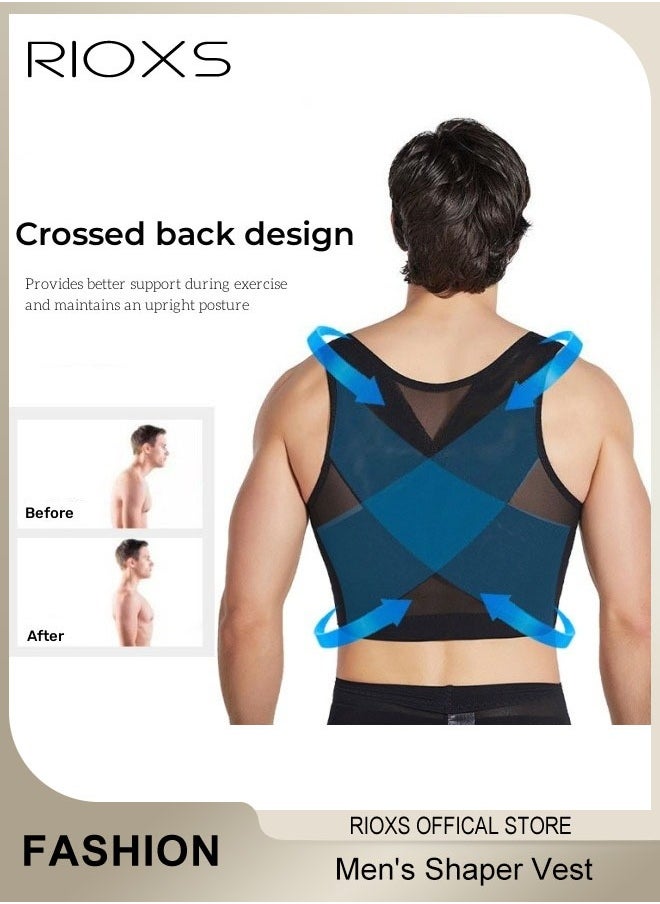 RIOXS Men's Gym Vest, Slim Control Shaper Compression Tank Top For Men, Body Posture Corrector Corset Sleeveless Top, Adjustable Compression Chest Vest, Mens Abdomen Control Underwear  - Image 3