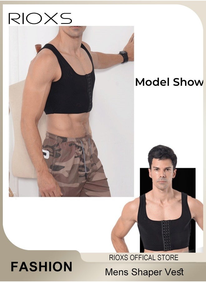 RIOXS Men's Gym Vest, Slim Control Shaper Compression Tank Top For Men, Body Posture Corrector Corset Sleeveless Top, Adjustable Compression Chest Vest, Mens Abdomen Control Underwear  - Image 2