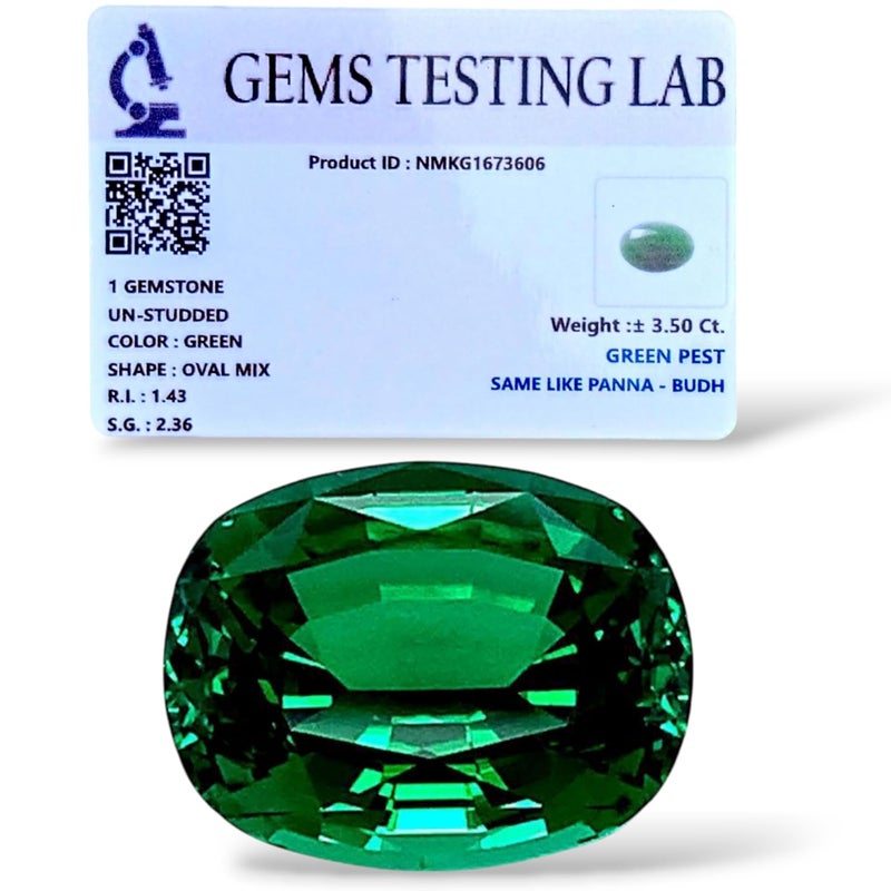 FLAIMYST 3.85 Ratti / 3.50 Carat Natural Emerald (Panna) Gemstone | Original Brazil Mines A++ Certified Stone | Lab Tested with Certificate | Astrology Benefits for Men & Women | Loose Green Stone - Image 1