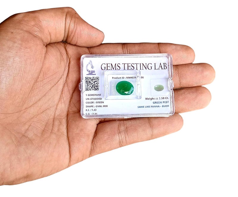 FLAIMYST 3.85 Ratti / 3.50 Carat Natural Emerald (Panna) Gemstone | Original Brazil Mines A++ Certified Stone | Lab Tested with Certificate | Astrology Benefits for Men & Women | Loose Green Stone - Image 3