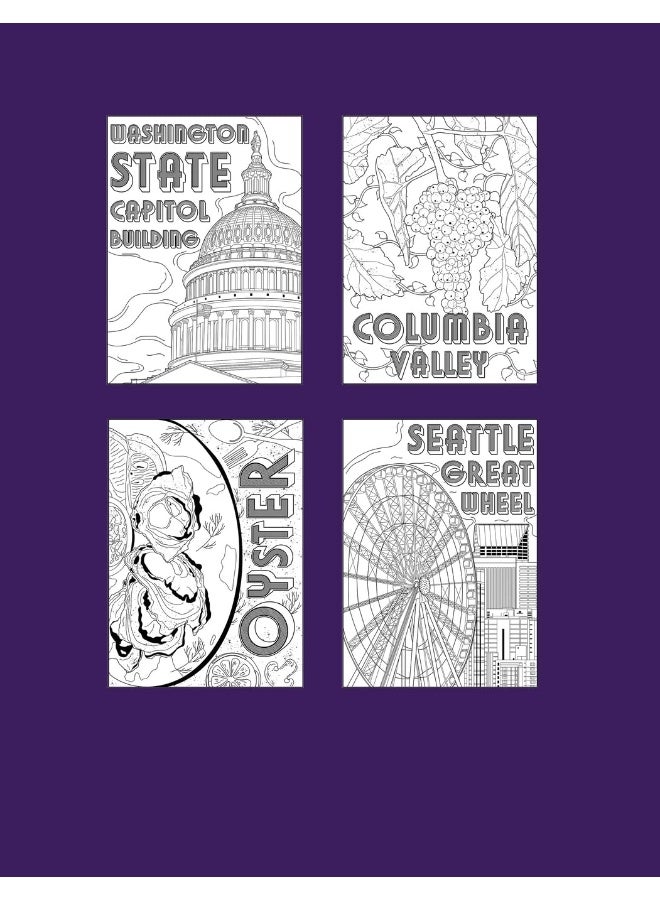 Washington Coloring Book: Coloring Books for Adults, Washington State Art, Museum of Glass, Seattle Great Wheel, Columbia Valley, Skagit  - Image 2