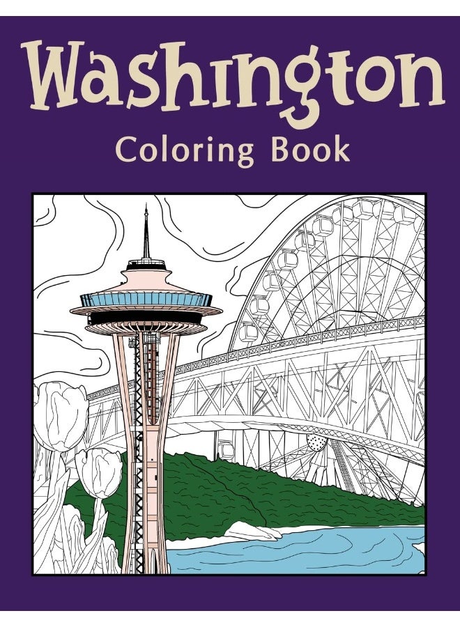 Washington Coloring Book: Coloring Books for Adults, Washington State Art, Museum of Glass, Seattle Great Wheel, Columbia Valley, Skagit  - Image 1