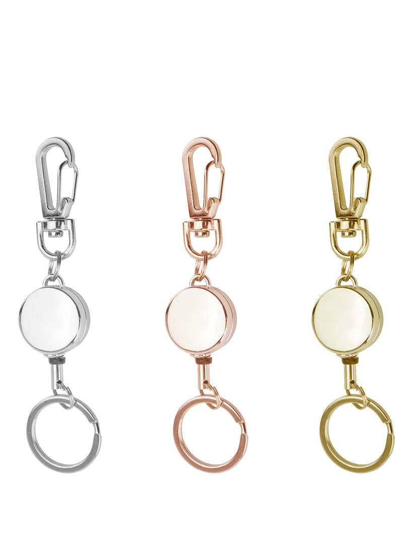 SYOSI 3 Pack Retractable Keychain , Retractable Badge Holder, Badge Reel for Id Card Holders, Id Card Holder （Sliver,Rose Gold,Gold) - Image 1