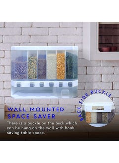 Junona Junona Wall Mounted Cereal Food Dispenser For Kitchen 6 Grid Dry Food Dispenser Space Saving Storage Containers for Cereal Rice Nuts Candy Coffee Bean Snack Grain  - Image 4