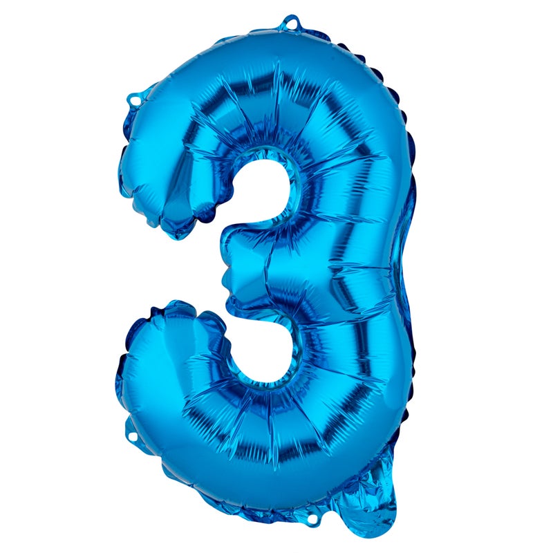 Restaurantware-16 Inch Number Balloon, 1 Digital Party Balloon - Number 3, Self-Sealing, Blue Foil Mylar Balloon, Hanging Loop, Decoration For Birthday, Wedding, Or Graduation - Image 1