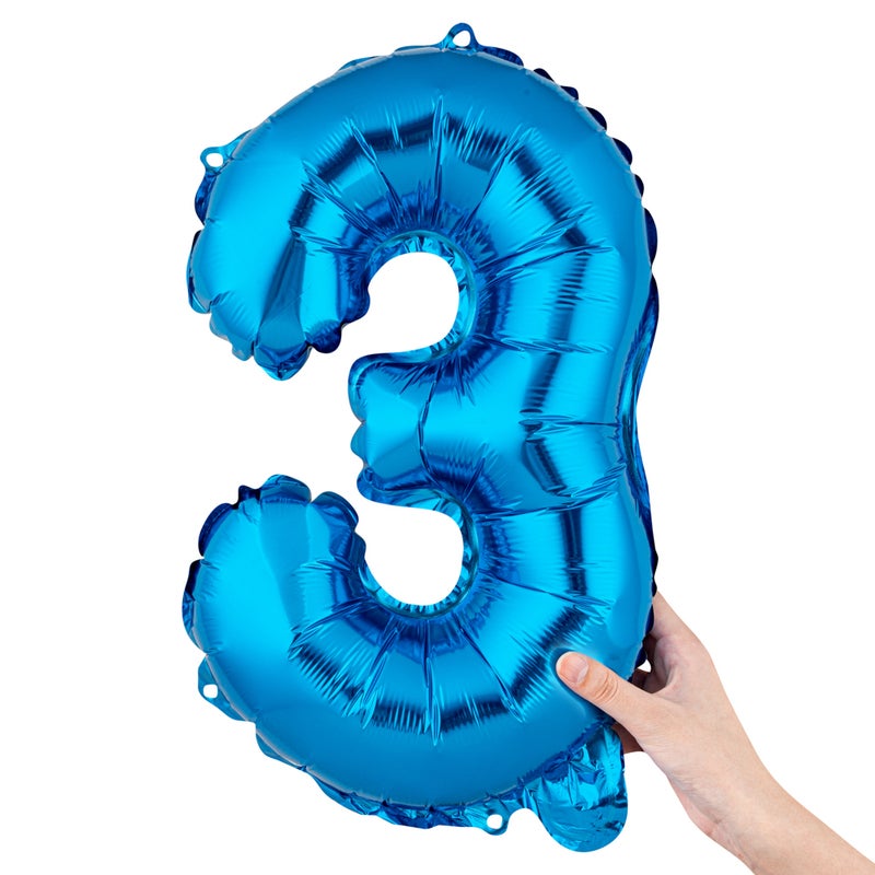 Restaurantware-16 Inch Number Balloon, 1 Digital Party Balloon - Number 3, Self-Sealing, Blue Foil Mylar Balloon, Hanging Loop, Decoration For Birthday, Wedding, Or Graduation - Image 2