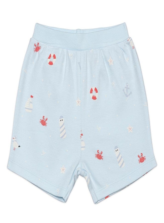 miniklub Cotton Striped & Ocean Theme Printed Shorts,Pack of 2,Red & Blue(6-9M) - Image 4
