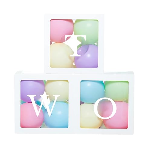 Festi Duck 'TWO' Balloon Box Set - Stylish Lettered Decor for second Birthday & Aniversary Celebration (TWO Birthday Box) 28 pcs set 2nd Birthday & second Anniversary (Pastel Rainbow),Paper - Image 5