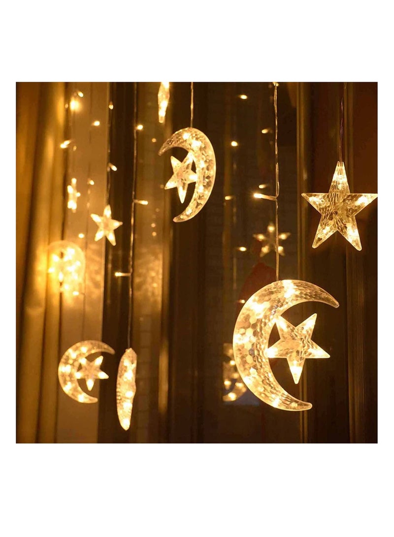 LED Star Moon Curtain Lights Ramadan Decorations Lights 8 Modes USB Powered Window Curtain Fairy String Lights with Remote Control  Wedding Party Ramadan Decoration for Home Warm White - Image 2