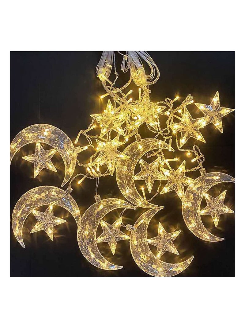 LED Star Moon Curtain Lights Ramadan Decorations Lights 8 Modes USB Powered Window Curtain Fairy String Lights with Remote Control  Wedding Party Ramadan Decoration for Home Warm White - Image 4