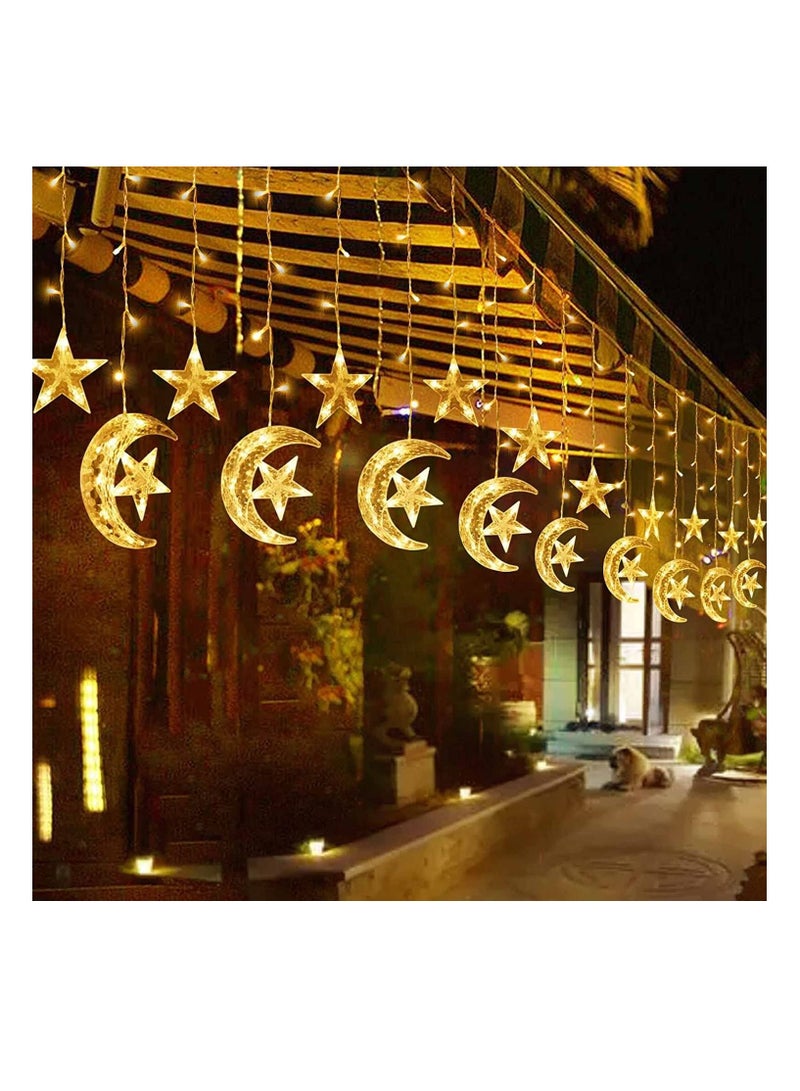 LED Star Moon Curtain Lights Ramadan Decorations Lights 8 Modes USB Powered Window Curtain Fairy String Lights with Remote Control  Wedding Party Ramadan Decoration for Home Warm White - Image 3