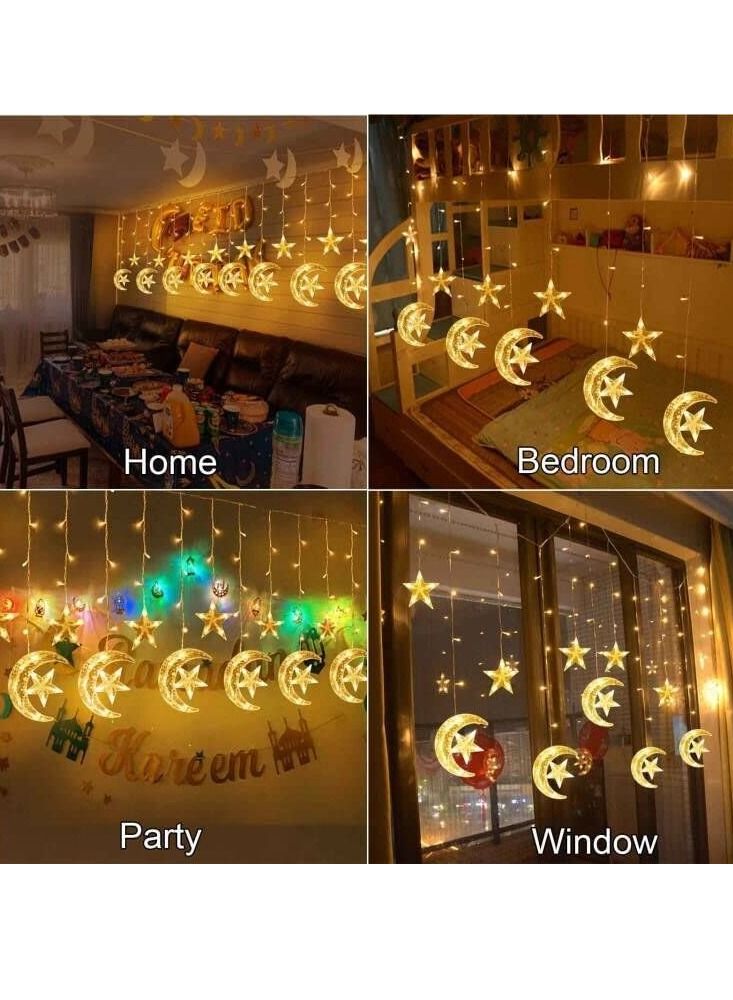 LED Star Moon Curtain Lights Ramadan Decorations Lights 8 Modes USB Powered Window Curtain Fairy String Lights with Remote Control  Wedding Party Ramadan Decoration for Home Warm White - Image 5