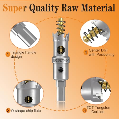DECKRKAT 2-Pack 3/4" TCT Hole Saws for Hard Metal, Heavy Duty 19mm Tungsten Carbide Tipped Hole Cutters Set with Spring-Loaded Pilot Drill Bits for Stainless Steel, Metal, Iron, and Plastic - Image 4