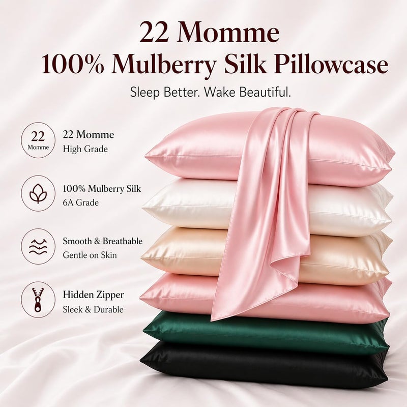 ROSEWARD Pink Silk Pillowcase - Certified 22 Momme Organic Mulberry Silk, Light Pink Silky Pillow Cases for Beauty Sleep, Anti-Wrinkle, Girly Gifts for Women, Premium Self Care Item, 1 Pc 20"x36" (King, Pink) - Image 2