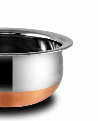 Nirvika Stainless Steel Copper Bottom Handi,patila, Pot Biryani Punjabi Handi Set with Lid 5 Pieces Serving Bowls with Lids Cookware Set Capacity:- 0.5 L,0.8 L,1.2 L,1.5 L,1.8 L,(Copper & Silver) - Image 5