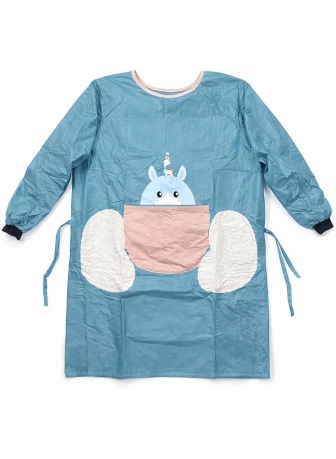 مريلة تنظيف للجنسين، مقاومة للماء والزيوت، بأكمام، بتصميم نورديك، لون ازرق  ملابس منزلية واقية للطبخ، تصميم أنيق وعملي. - Image 1