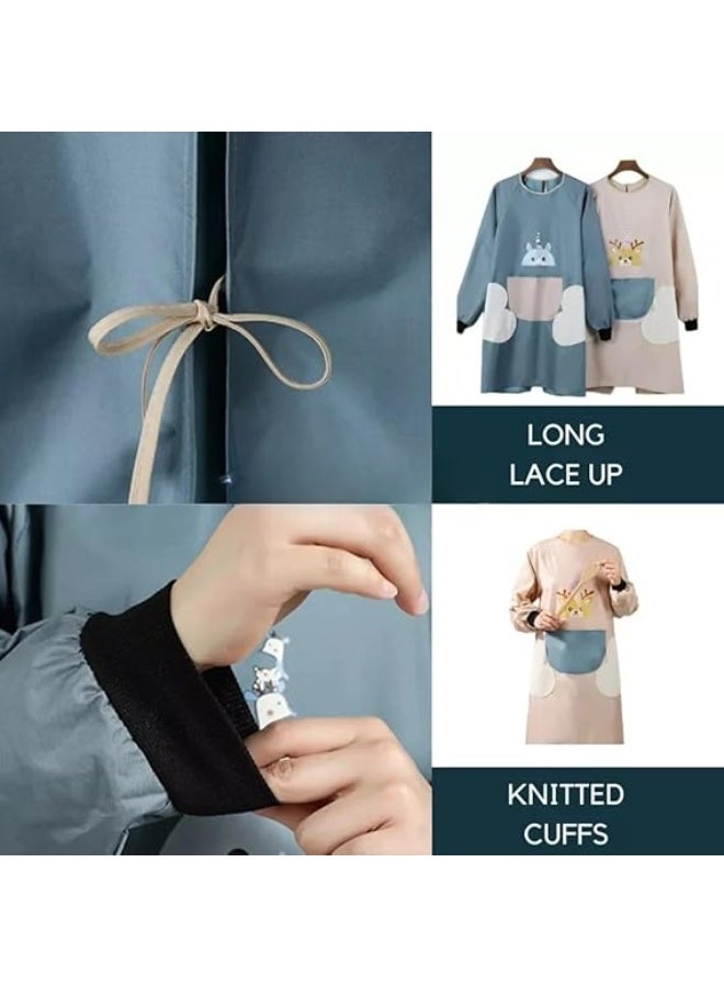 مريلة تنظيف للجنسين، مقاومة للماء والزيوت، بأكمام، بتصميم نورديك، لون ازرق  ملابس منزلية واقية للطبخ، تصميم أنيق وعملي. - Image 2