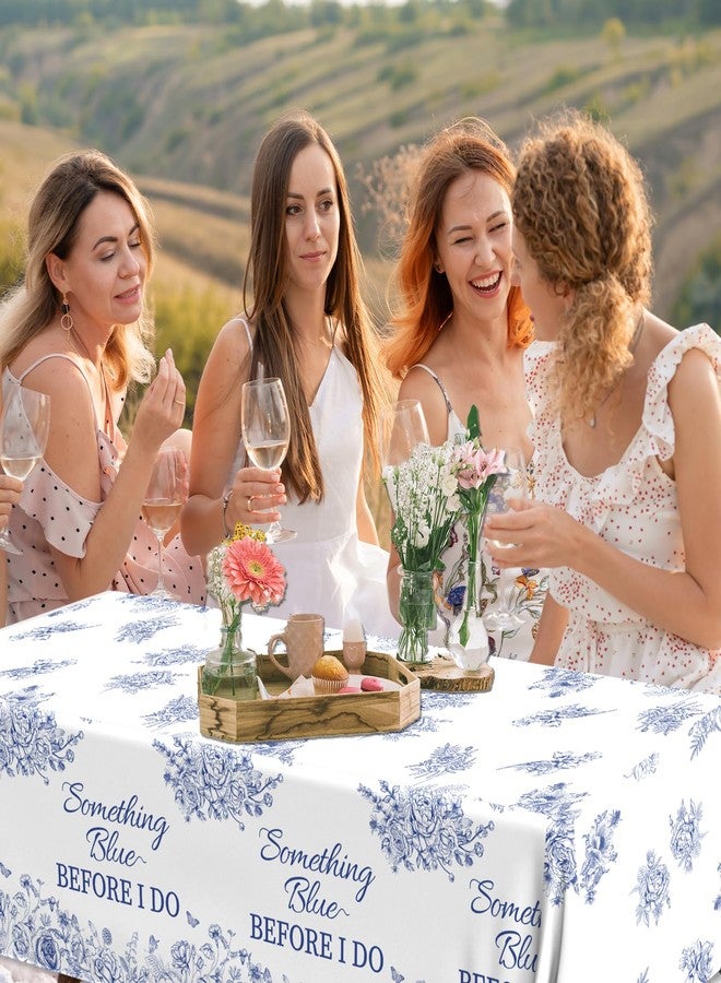 زينة حفل توديع العزوبية "شيء أزرق قبل أن أفعل"، 3 قطع من مفارش المائدة البلاستيكية الزرقاء المزينة بالزهور، أغطية طاولات مستطيلة للاستخدام مرة واحدة، زينة زهور زرقاء وبيضاء لحفلات توديع العزوبية والزفاف والخطوبة - Image 5
