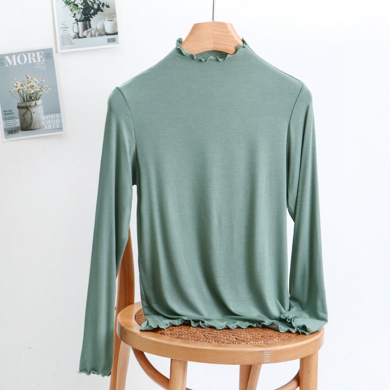 2025 Spring and Autumn New Modal Half Turtle Collar Thin Fungus Long Sleeve T-Shirt Women's Slim Mask Bottoming Shirt - Image 1
