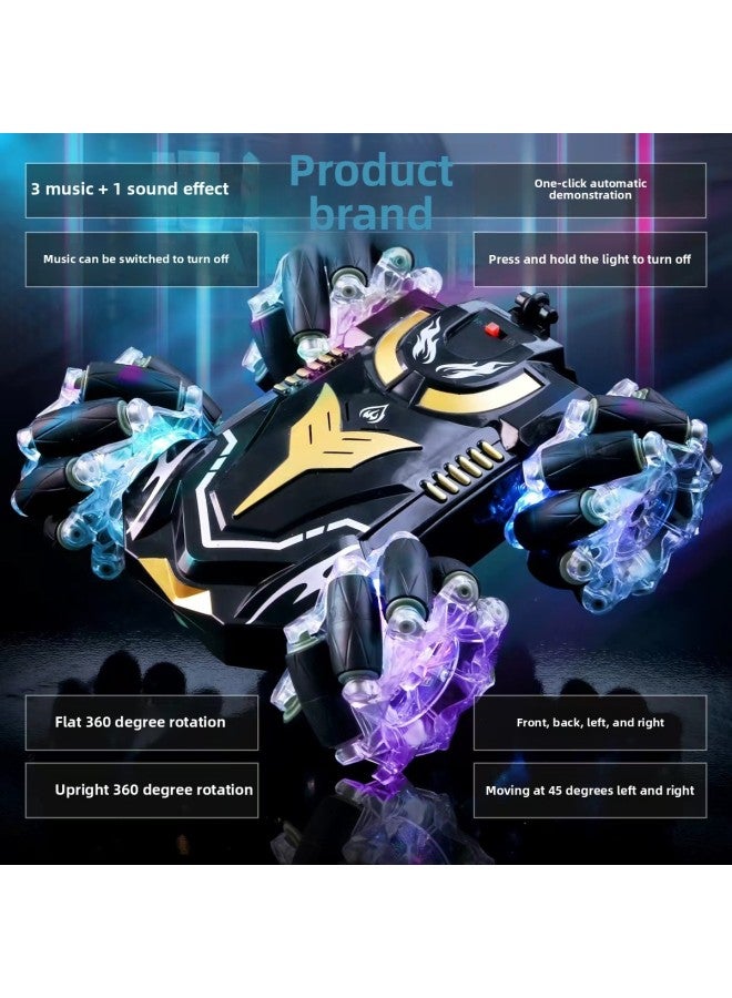 Drift Remote Control Car Four-wheel Drive Lateral Drift Stunt Car Double-sided Rotating Off-road Climbing Light Music Toy Car-Color:H6010 Remote Control Car + Gesture Remote Control [light Blue]-Proportion:1:24