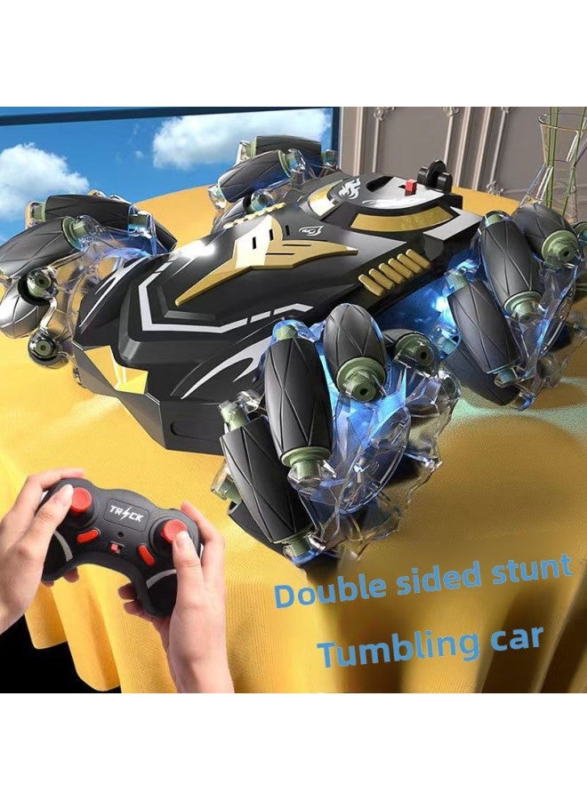 Drift Remote Control Car Four-wheel Drive Lateral Drift Stunt Car Double-sided Rotating Off-road Climbing Light Music Toy Car-Color:H6010 Remote Control Car + Gesture Remote Control [light Blue]-Proportion:1:24