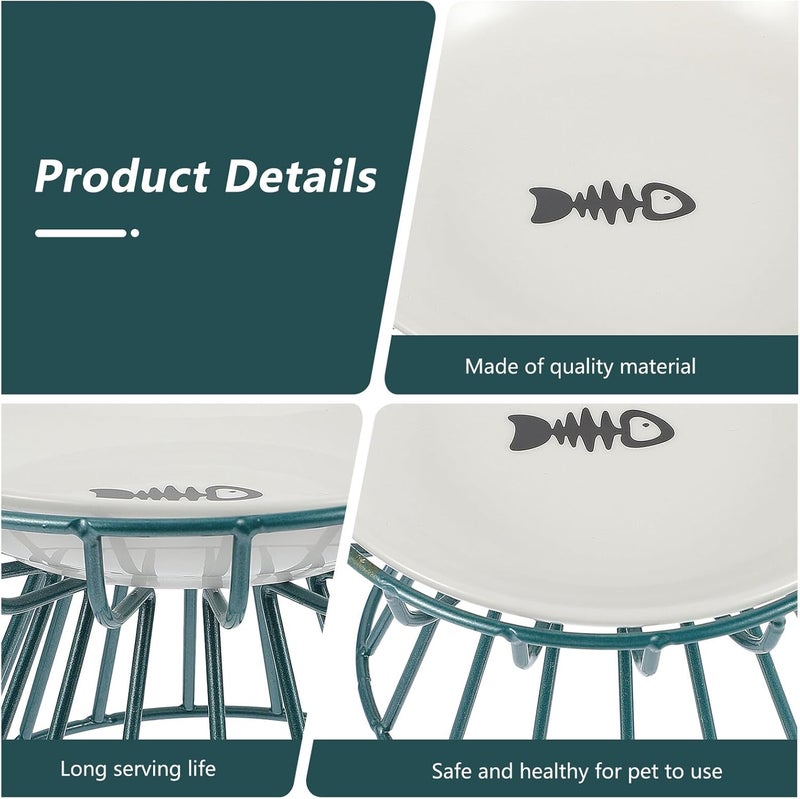 Pet Ceramic Raised Cat Bowl and Puppy Food Dish Set with Fishbone Rack, Whisker Relief Design, Elevated Feeding Station for Indoor Cats and Kittens – 2 Pieces (Ceramic Bowls - Image 5