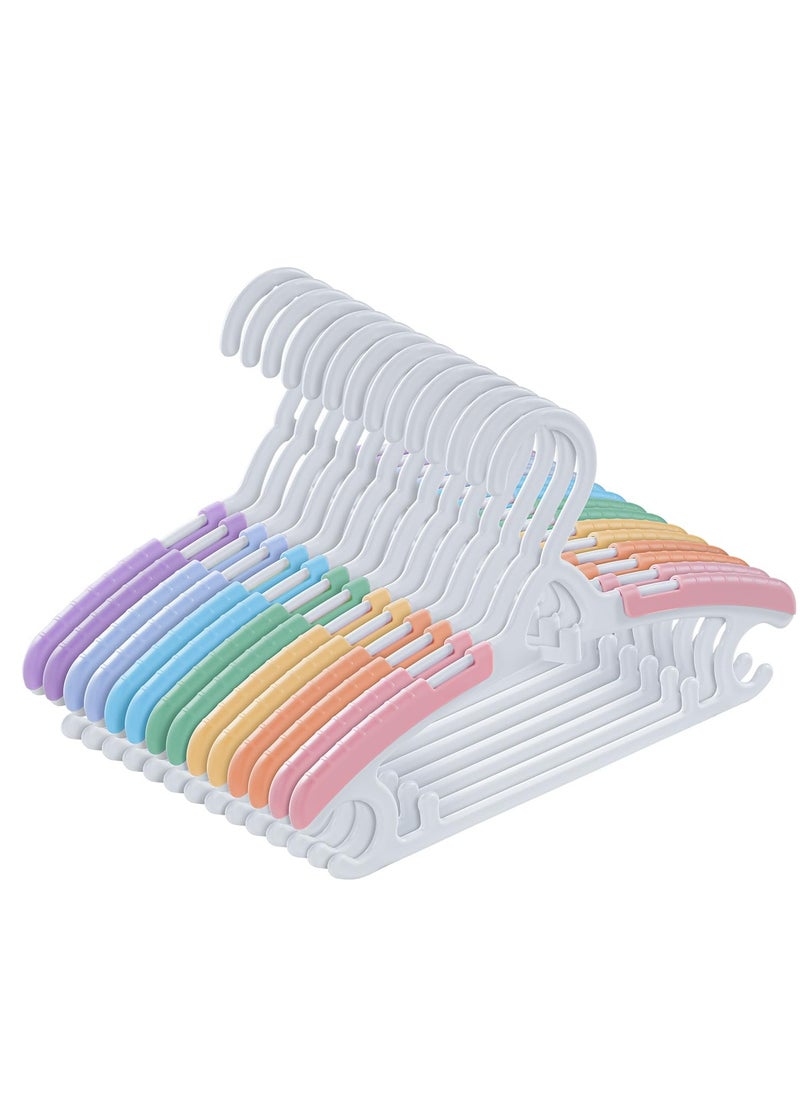 Toddler Hangers, 12 Pack 11" 14.6" Inch Size Adjustable Children's Heavy Duty Plastic Baby Clothes Hanger with Hooks, Non-Slip Stackable Hangers Kids Adult, Rainbow Color
