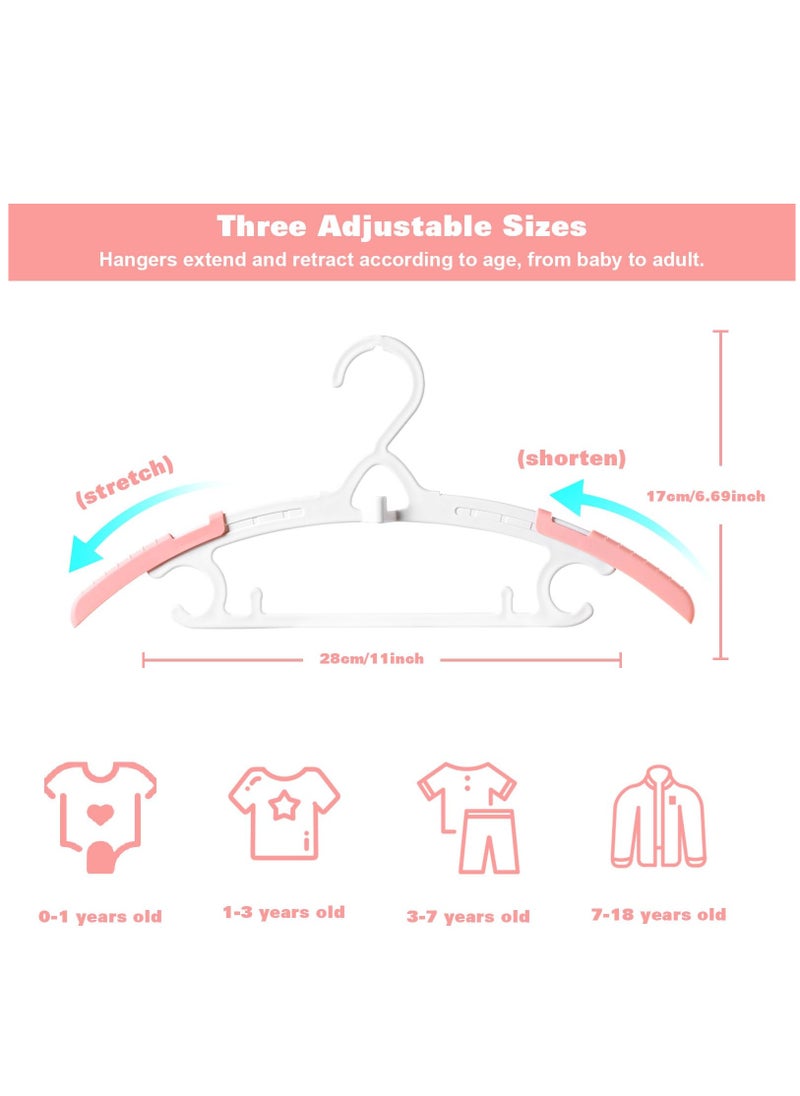 Toddler Hangers, 12 Pack 11" 14.6" Inch Size Adjustable Children's Heavy Duty Plastic Baby Clothes Hanger with Hooks, Non-Slip Stackable Hangers Kids Adult, Rainbow Color