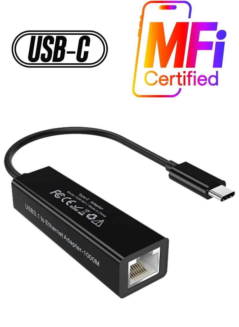 CHOETECH Usb 3.1 Type C Togigabit Ethernet Lan Network Adapter Black - Image 1