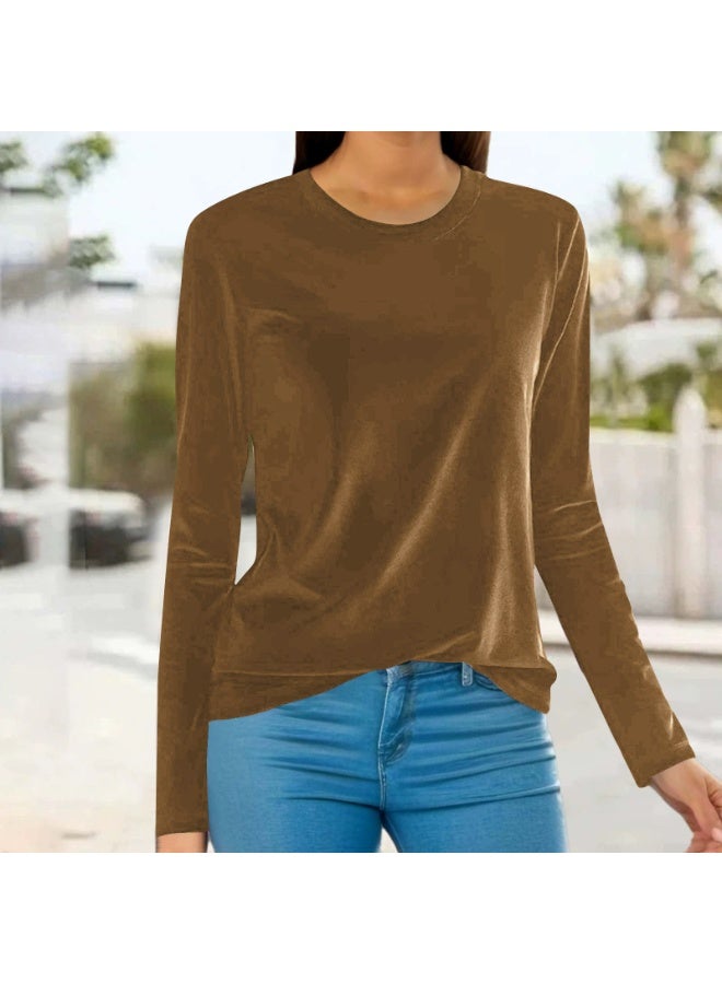 general Women's Long Sleeve Shirt Casual Crewneck Pullover Solid t-Shirt Velvet Tops Pluse Size Fall Fashion 2026 Outfits - Image 1