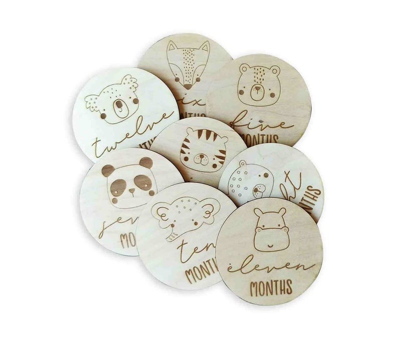Haoser Baby Photography Props - Baby Gift Set, 12 Pcs Baby Monthly Milestone Wooden Card Infants Photography Props Kids Newborn Shower Gifts - Image 1