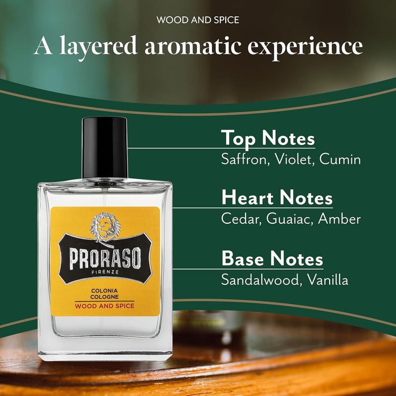 Proraso Cologne Wood and Spice 100ml Mens Fragrance with Earthy and Warm Notes Made in Italy - Image 2
