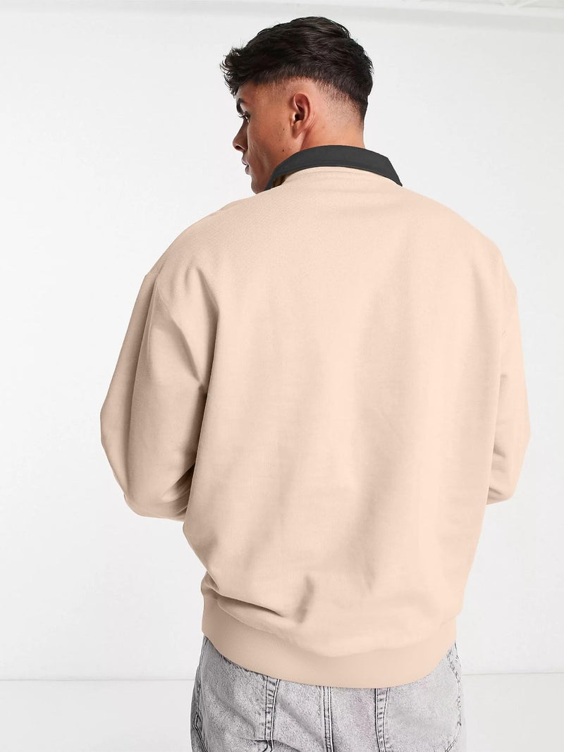 Jump Cuts||Mens Printed||Full Sleeve||Beige||Cotton Blend||Oversized Fit||Polo T-Shirt - Image 2