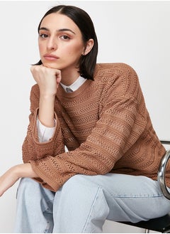 trendyol Brown Openwork/Hole Knitwear Sweater TCTSS24AK00001  - Image 1