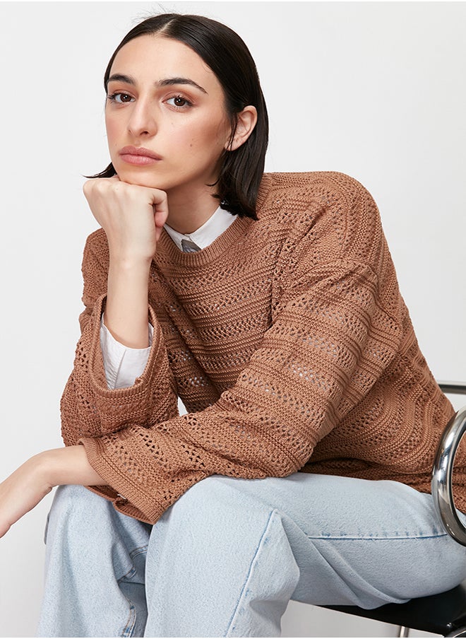 trendyol Brown Openwork/Hole Knitwear Sweater TCTSS24AK00001  - Image 1