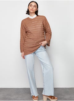 trendyol Brown Openwork/Hole Knitwear Sweater TCTSS24AK00001  - Image 2
