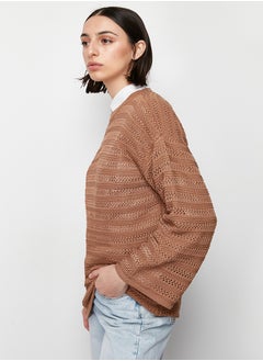 trendyol Brown Openwork/Hole Knitwear Sweater TCTSS24AK00001  - Image 3
