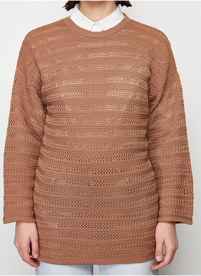trendyol Brown Openwork/Hole Knitwear Sweater TCTSS24AK00001  - Image 5