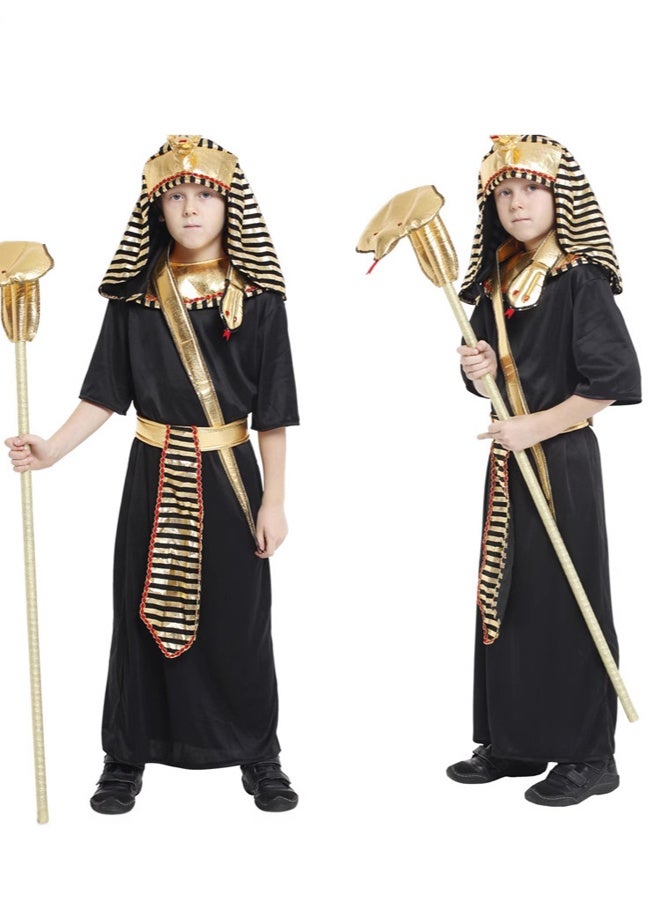 HALAMODO Boys' Kids Egyptian Pharaoh Halloween Cosplay Costume Set - Premium Tunic with Gold Accents, Matching Headpiece, Belt & Cuffs - Ideal for Role Play, School History Projects, Themed Parties - Comfortable, Durable Fabric - Available in Multiple Sizes - Image 5