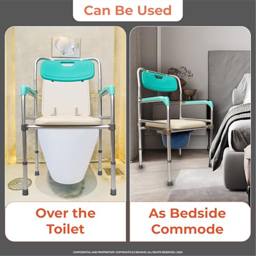 Rehamo Comy WBA Bedside Commode - Soft Seat, Folding Aluminum Frame, Armrest & Backrest, Removable Bin with Lid | Easy to Clean, Water-Resistant | Men & Women, Adults, Patients - Image 4