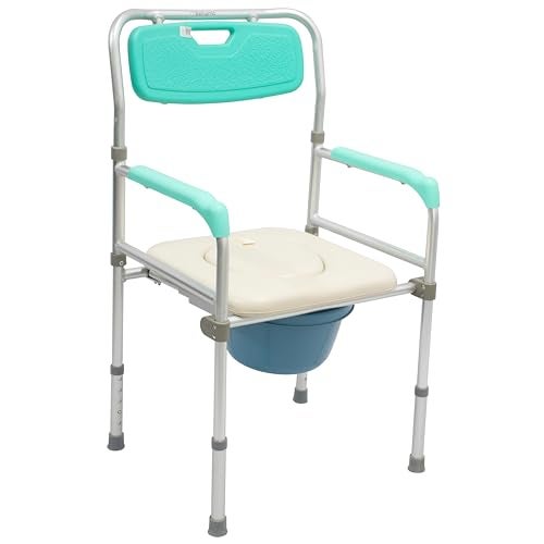 Rehamo Comy WBA Bedside Commode - Soft Seat, Folding Aluminum Frame, Armrest & Backrest, Removable Bin with Lid | Easy to Clean, Water-Resistant | Men & Women, Adults, Patients - Image 1