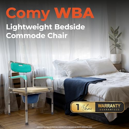 Rehamo Comy WBA Bedside Commode - Soft Seat, Folding Aluminum Frame, Armrest & Backrest, Removable Bin with Lid | Easy to Clean, Water-Resistant | Men & Women, Adults, Patients - Image 3